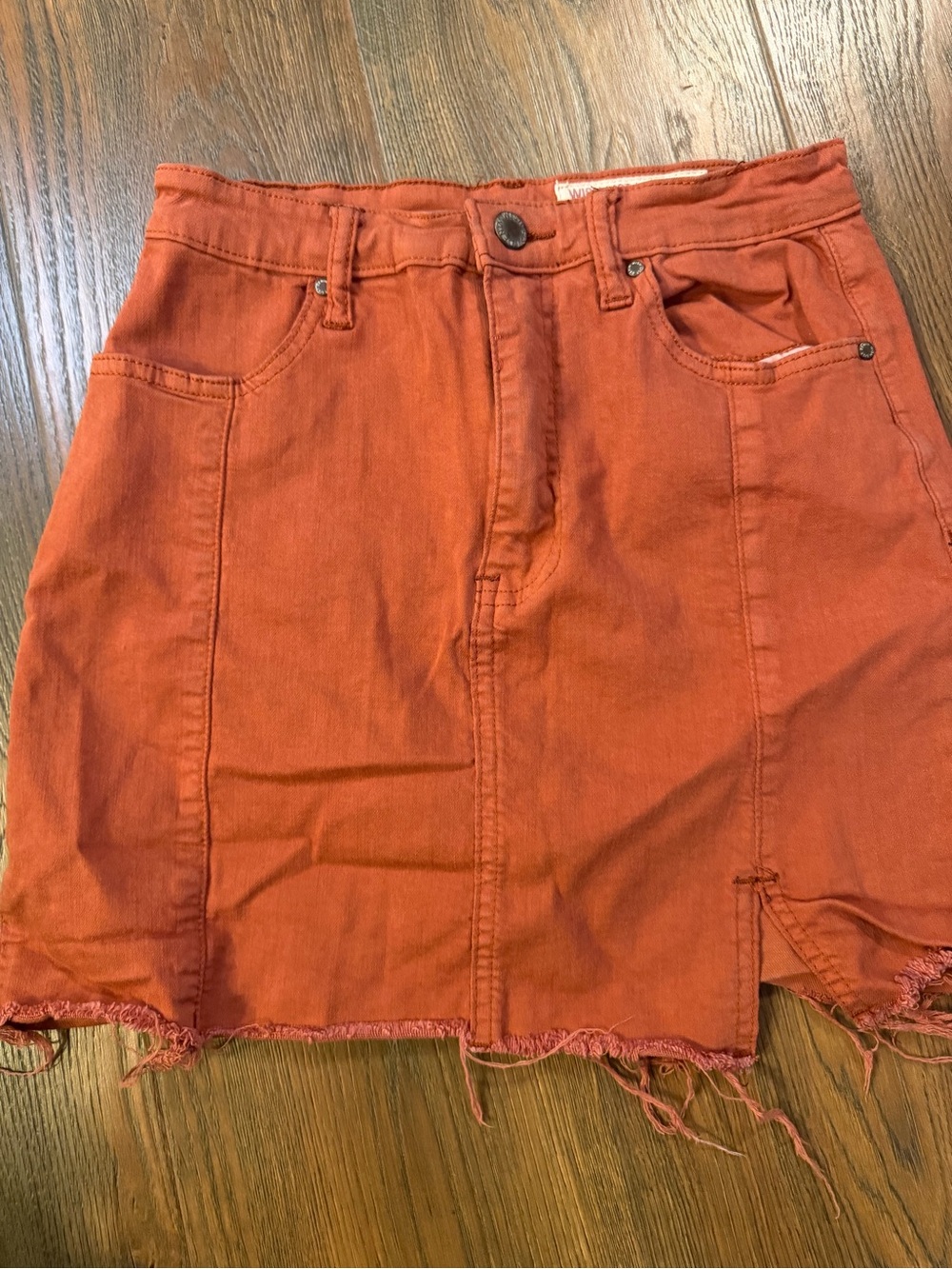 Wishlist Burnt Orange Frayed Denim Mini Skirt